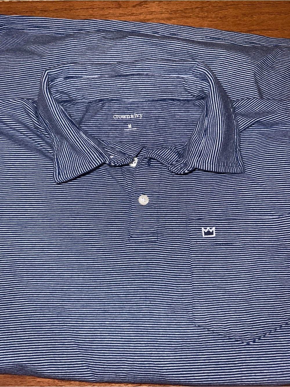 crown & ivy Blue and White Striped Men’s Polo